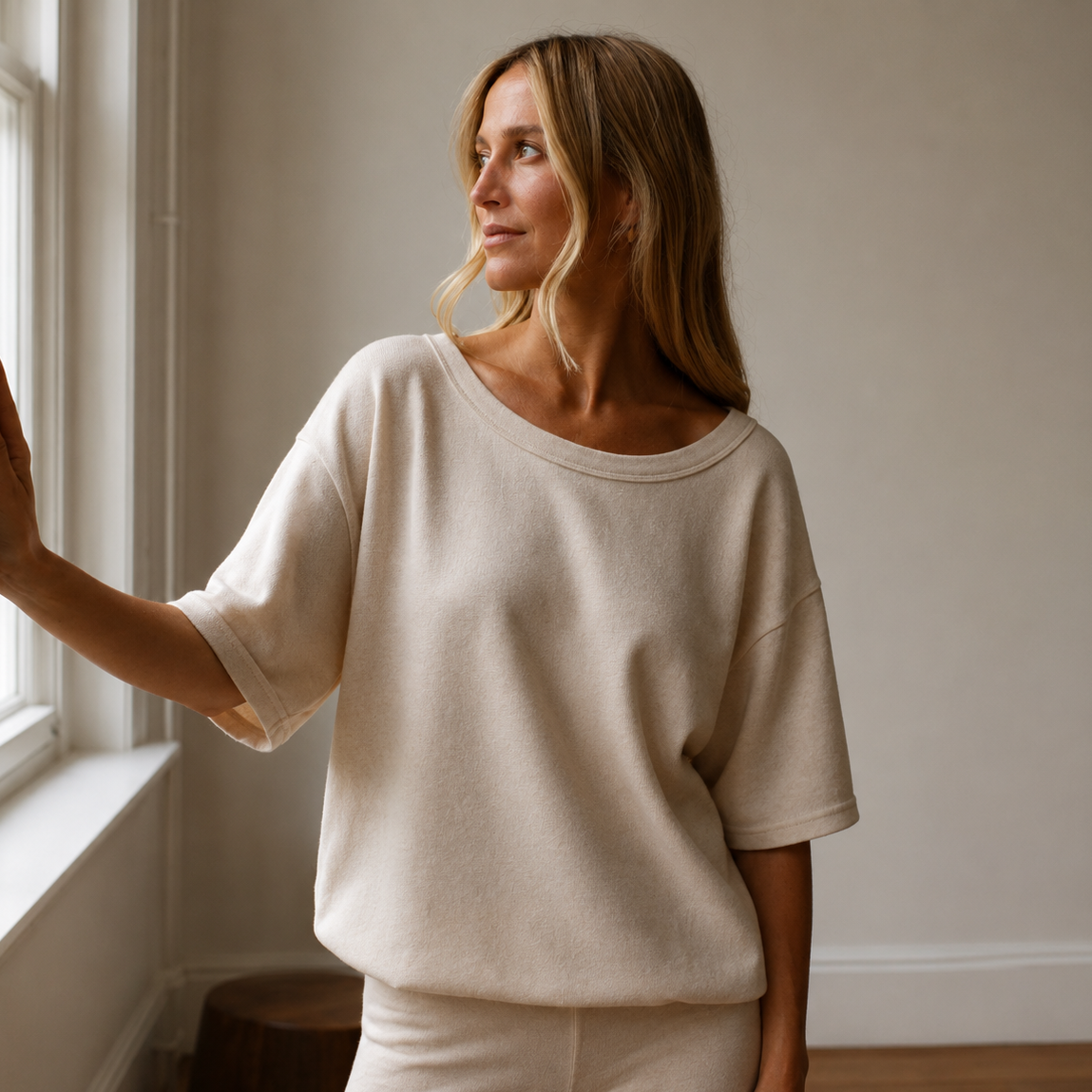 A woman by a window at home